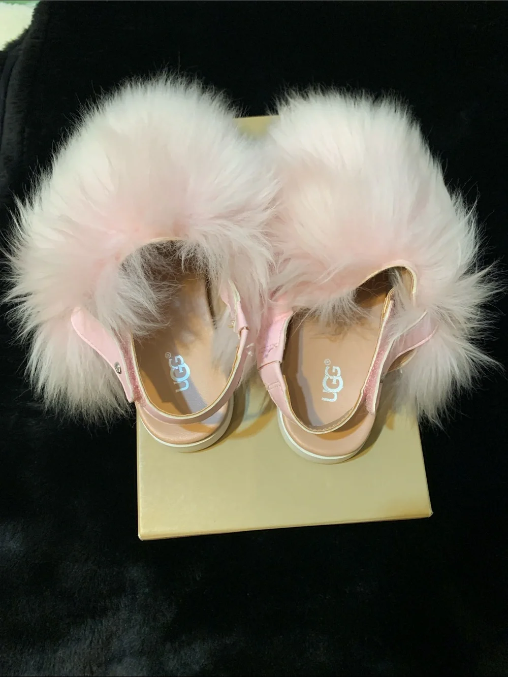 UGG Pink Fuzzy Slingback Slides